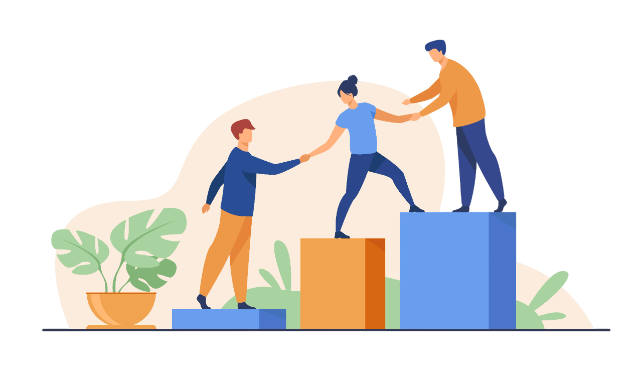 Illustration of someone helping a team onboard steps